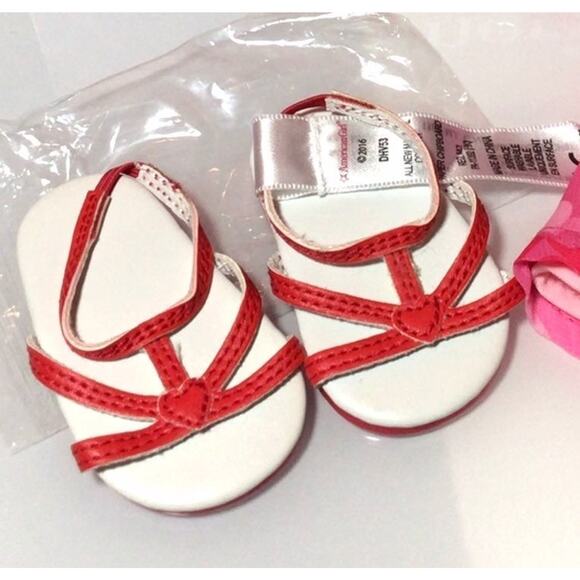 NEW American Girl Red Hearts Ruffle Outfit RED STRAPPY SANDALS Hearts Accessory - Picture 1 of 4